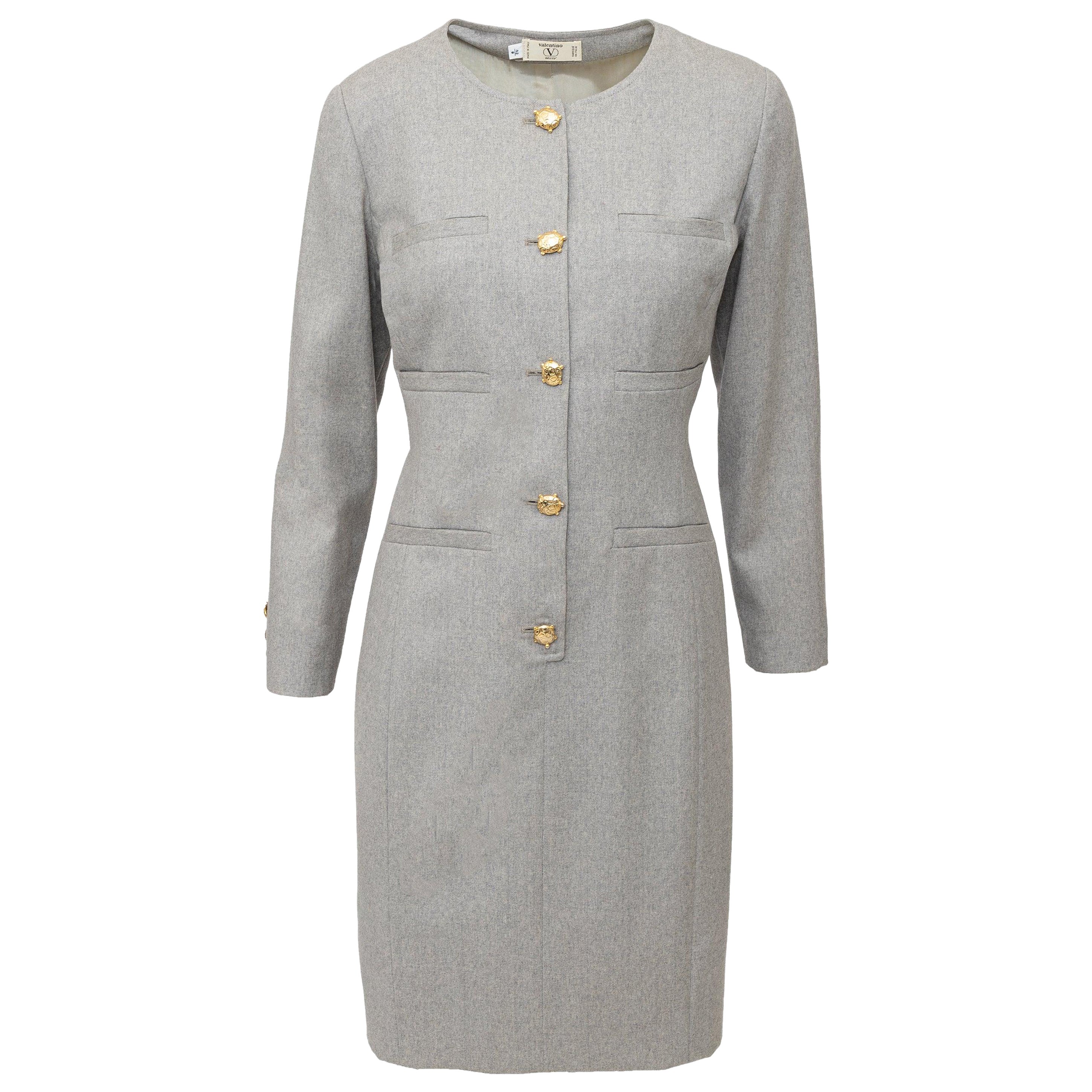 Valentino Miss V Wool Dress with Turtle Buttons - '90s For Sale