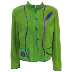 Annikki Karvinen Handmade Green Cotton Jacket With Abstract Appliques