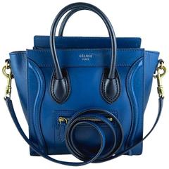 Celine Nano Bicolor Ocean Blue Black Handles Leather Luggage