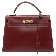Hermes Kelly 32 Sellier Burgundy Box Leather Gold HW 1987