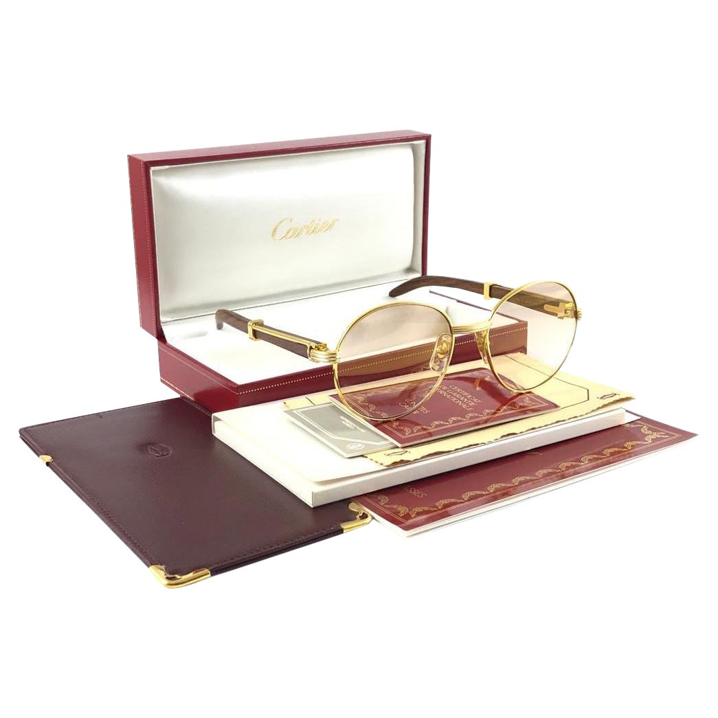 Neu Cartier Wood Bagatelle Runde Gold & Edelholz 55mm Brown Linse im Angebot