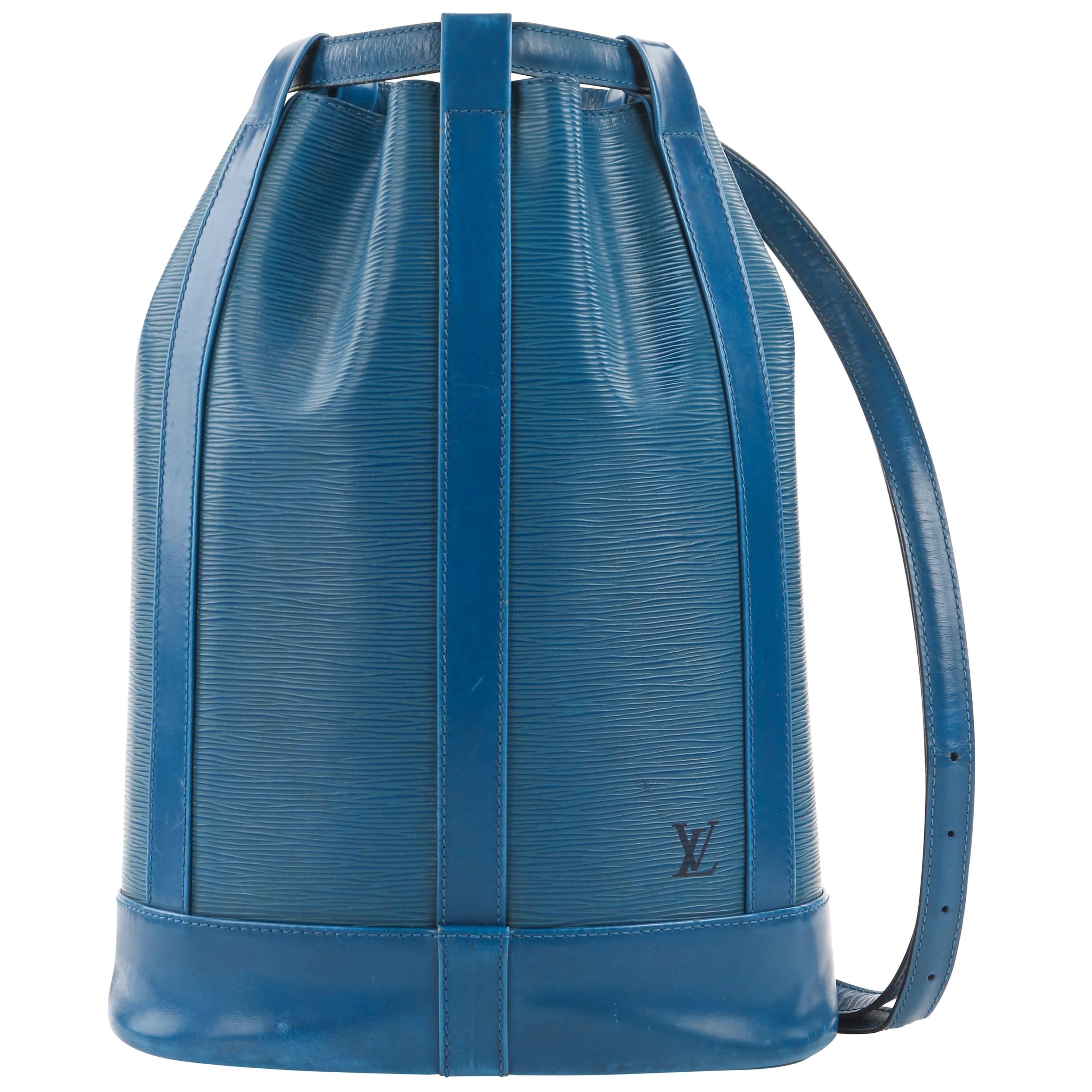 LOUIS VUITTON c.1995 "Randonnee" Blue Epi Leather GM Sling Back Purse Backpack