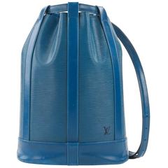 LOUIS VUITTON c.1995 "Randonnee" Blue Epi Leather GM Sling Back Purse Backpack