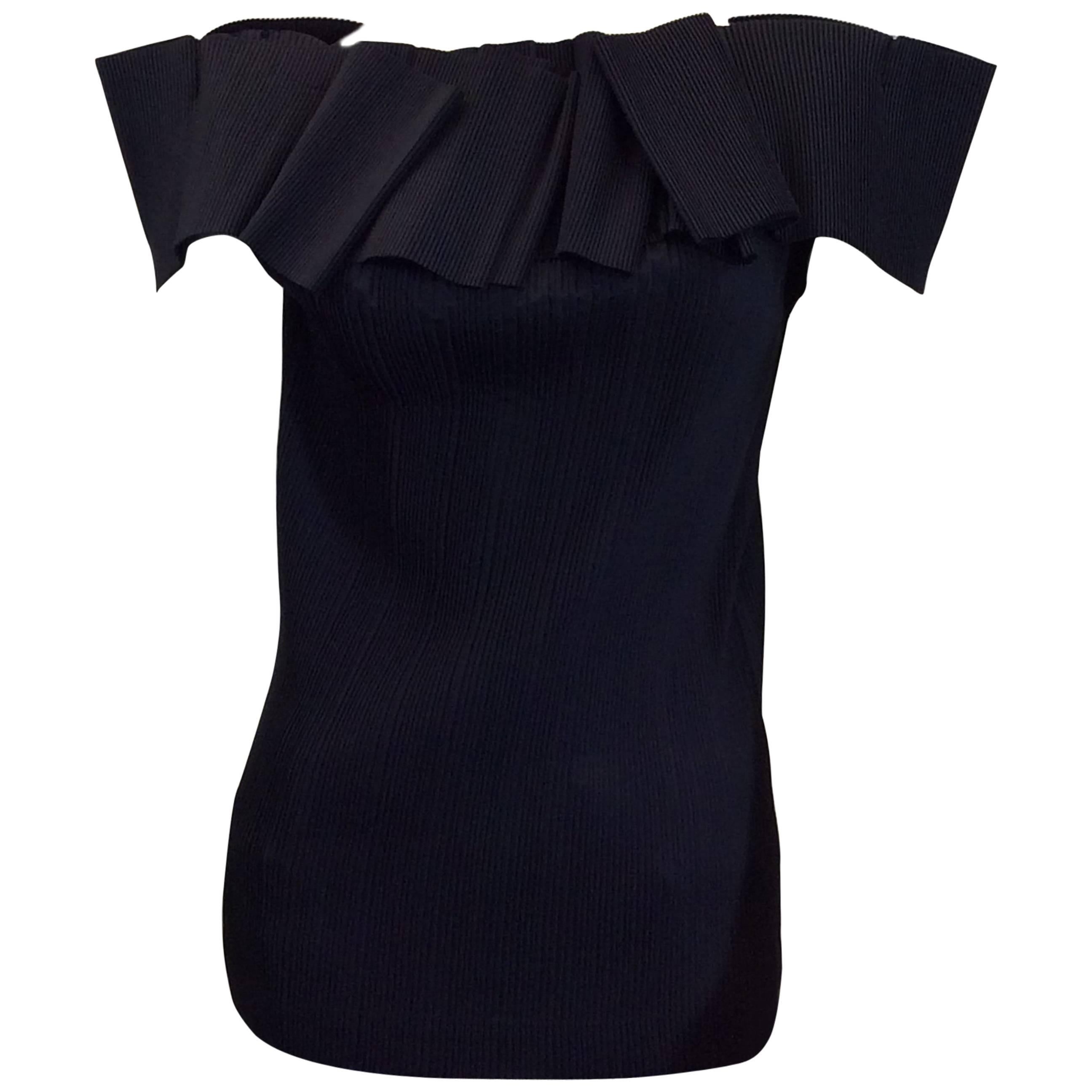 Issey Miyake Navy Pleated Off The Shoulder Top  For Sale