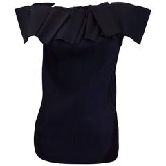 Issey Miyake Navy Pleated Off The Shoulder Top 