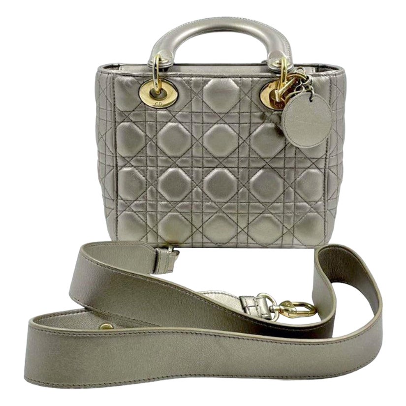 Lady Dior Small ABCdior Light Copper Gold Cannage Lambskin Handbag w/ ABC Strap For Sale