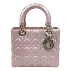Lady Dior Medium Handbag Pearlescent Pink Cannage Leather Gold Hardware