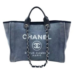Chanel Deauville Tragetasche Medium Marineblau Denim Top Handle 2012