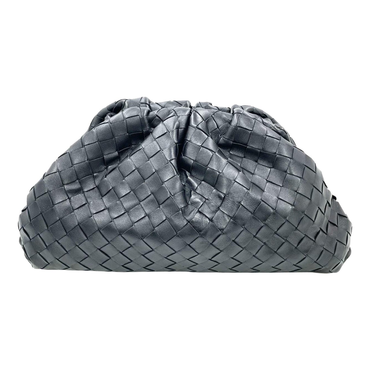 Bottega Veneta Pouch Large Intrecciato Black Calfskin Leather Clutch For Sale