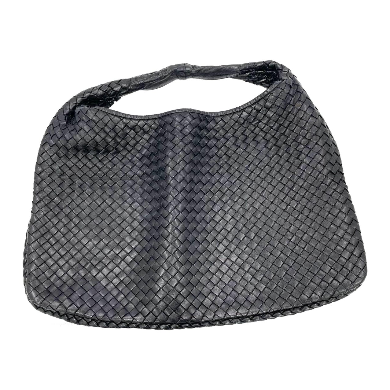 Bottega Veneta Bolso Hobo Intrecciato Mediano Piel de cordero negra 45cm en venta