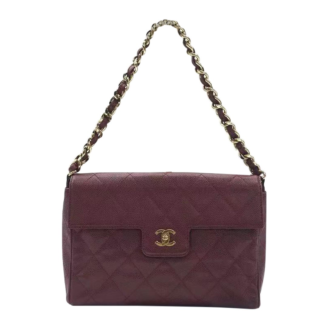 Chanel Vintage Burgundy Caviar Leather Shoulder Bag 24k Gold HW For Sale