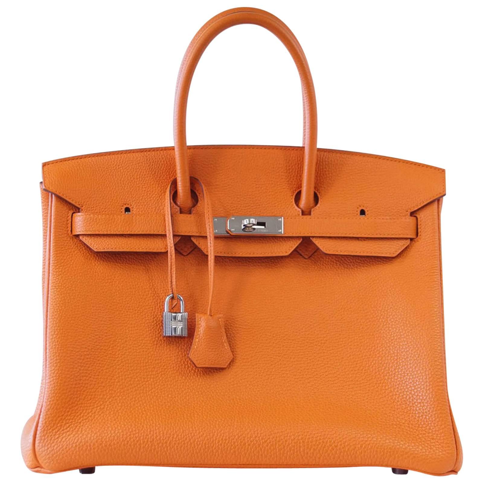HERMES BIRKIN 35 Bag Iconic H Orange Togo Palladium Hardware