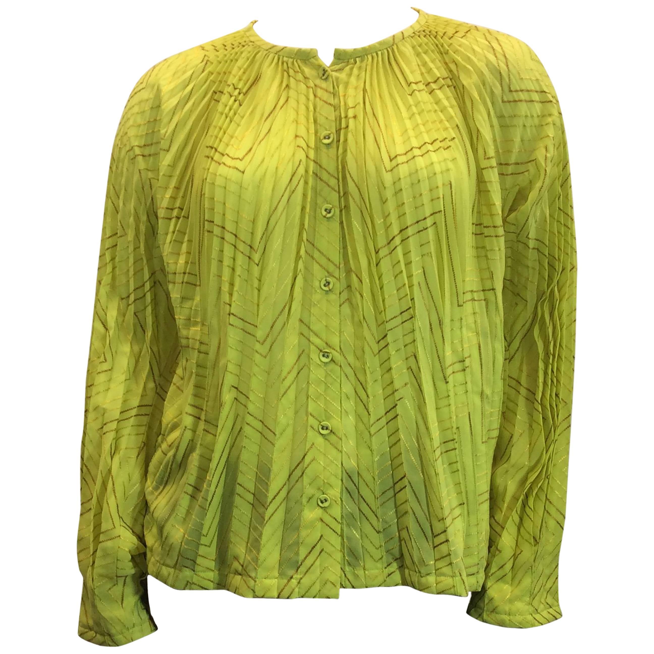 Issey Miyake Yellow & Gold Pleated Top For Sale