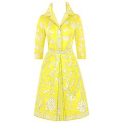 EMILIO PUCCI c.1975 "Foglie" Print 2 Pc Chartreuse Cotton Shirt Skirt Set