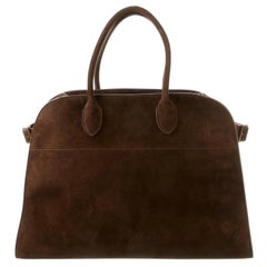 The Row Suede Top Handle Margaux Tote Bag Brwon