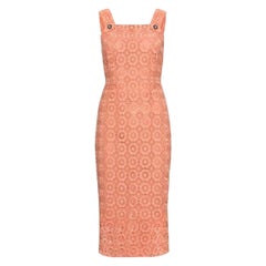 UNWORN Dolce & Gabbana Coral Eyelet Shift Dress with Jeweled Button Details 38