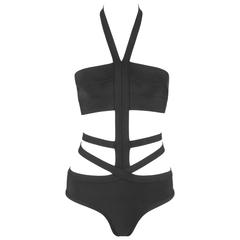 HERVE LEGER S/S 2009 "Black V Neck Cross Strips" Bathing Suit NWT