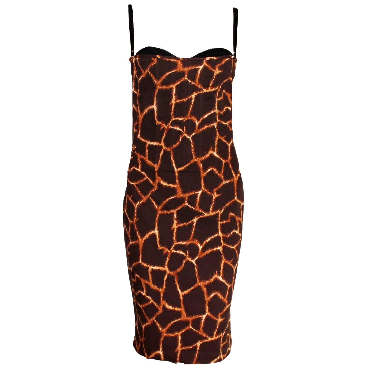 Seltenes Dolce & Gabbana 1990er Jahre Vintage Korsettkleid mit Giraffen-Tierdruck 40 im Angebot