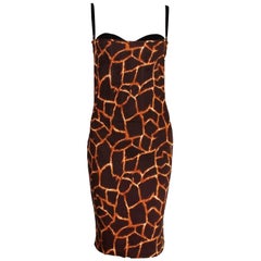 Rare Dolce & Gabbana 1990s Vintage Corset Dress with Giraffe Animal Print 40