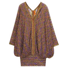 Robe caftan Missoni métallisée violet cuivré lurex multicolore en maille crochetée 44