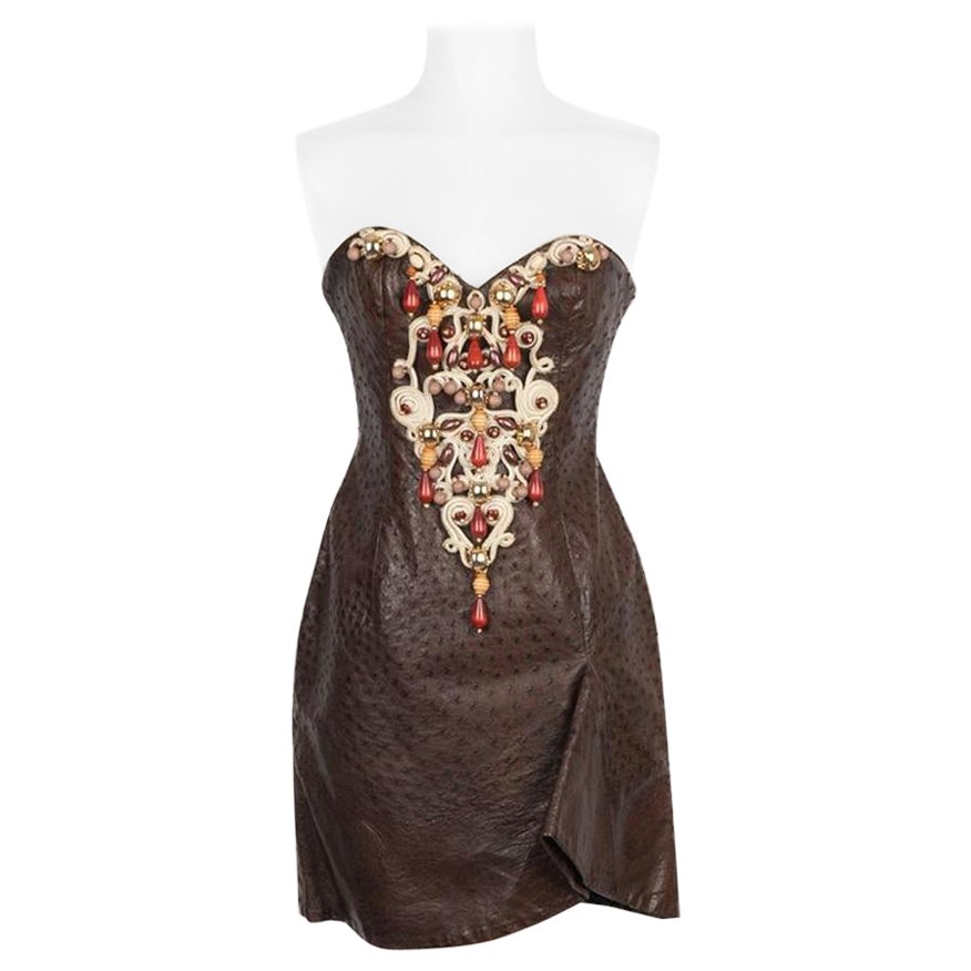 Robe bustier en cuir d'autruche Brown Haute Couture en vente