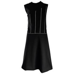 Chic 1960s Italian Black Knit Rhinestone Vintage 60s Shift A - Line Mod Dress