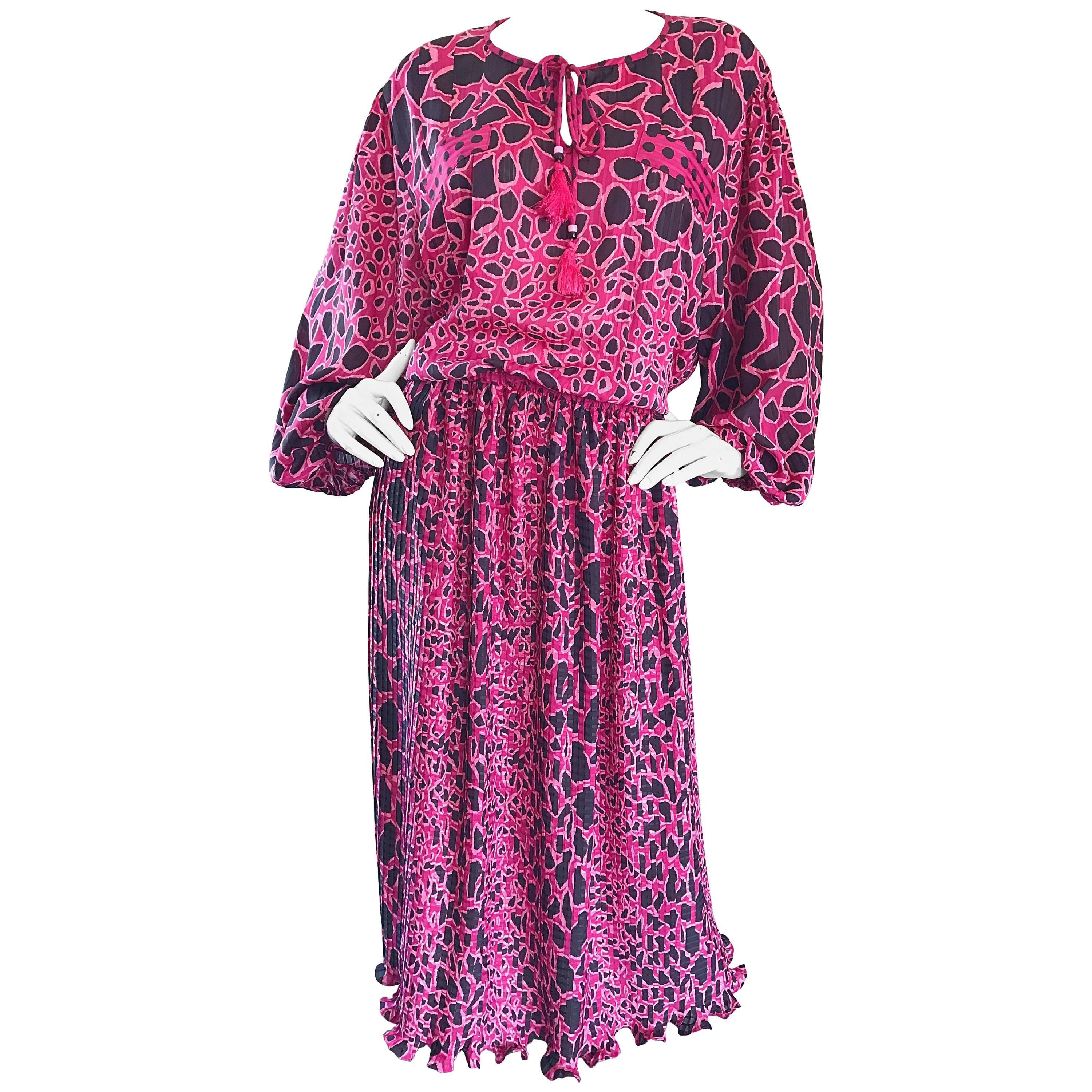 Amazing Plus Size Vintage Diane Freis Pink and Black Leopard Print Dress Set 80s