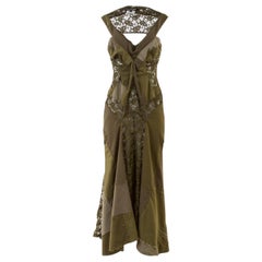 Junya Watanabe - Robe déconstruite sans manches en dentelle et patchwork, vert armée