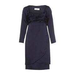 1980s Victor Edelstein Couture Navy Silk Dress