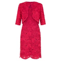 1960s French Couture Red Wool Applique Dress Suit