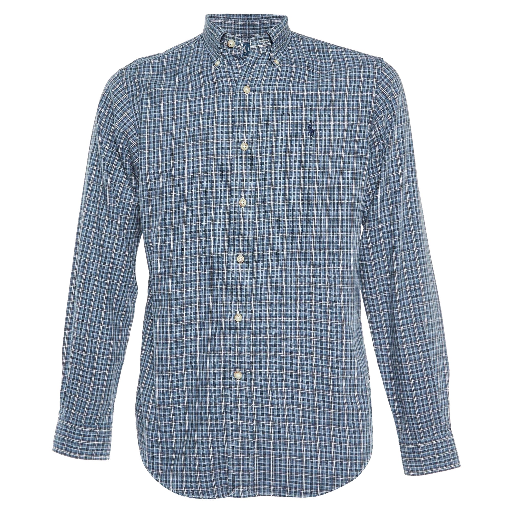 Ralph Lauren - Camicia a quadri blu in cotone dal taglio classico - S