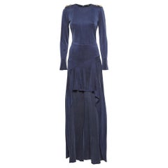 Elisabetta Franchi Blue Corduroy High-Low Flared Dress M