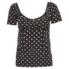 Dolce & Gabbana Black Polka Dots Print Silk Sweetheart Neck Top S
