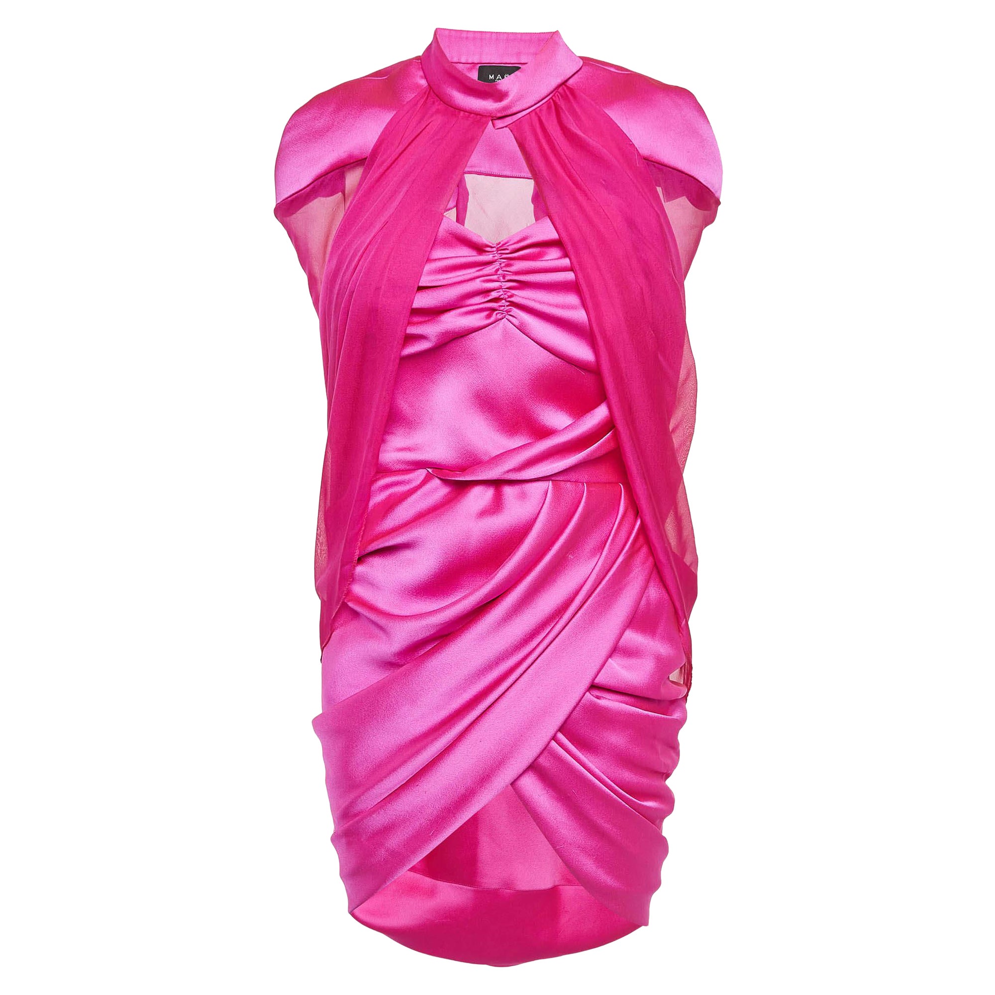 M.A.E Vestido de generación fruncido de satén y gasa rosa con capa S
