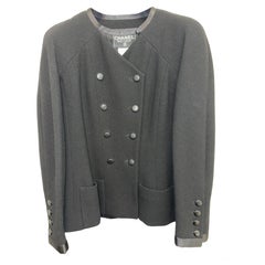 Unworn Chanel satin mandarin collar black wool jacket