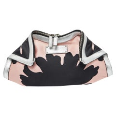 Alexander McQueen Black/Pink Satin and Leather Medium Floral De Manta Clutch