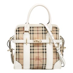 Burberry White/Beige Haymarket PVC and Leather PVC Minford Satchel