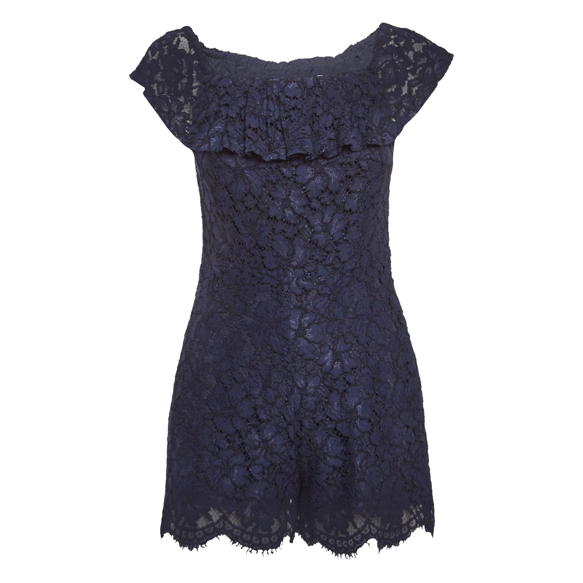 Sandro Navy Blue Lace Mini Scallop Hem Jumpsuit S For Sale
