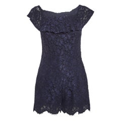 Sandro Marineblauer Spitzen-Mini-Overall mit Jakobsmuschelsaum S