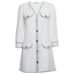 Sandro Robe courte à col en V en tweed blanc M