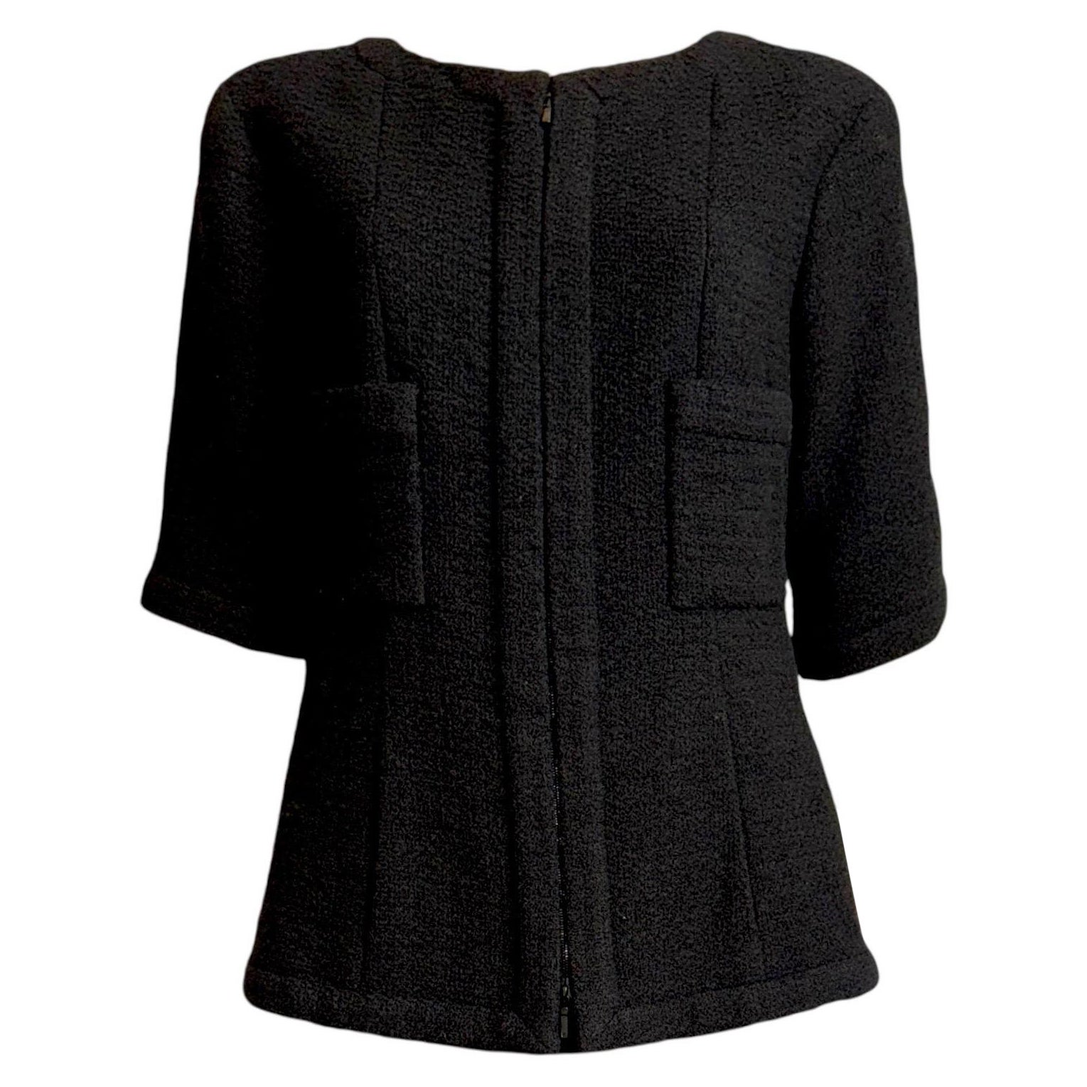 UNWORN Chanel Black Tweed Jacket Little Black Jacket LBJ  44 For Sale
