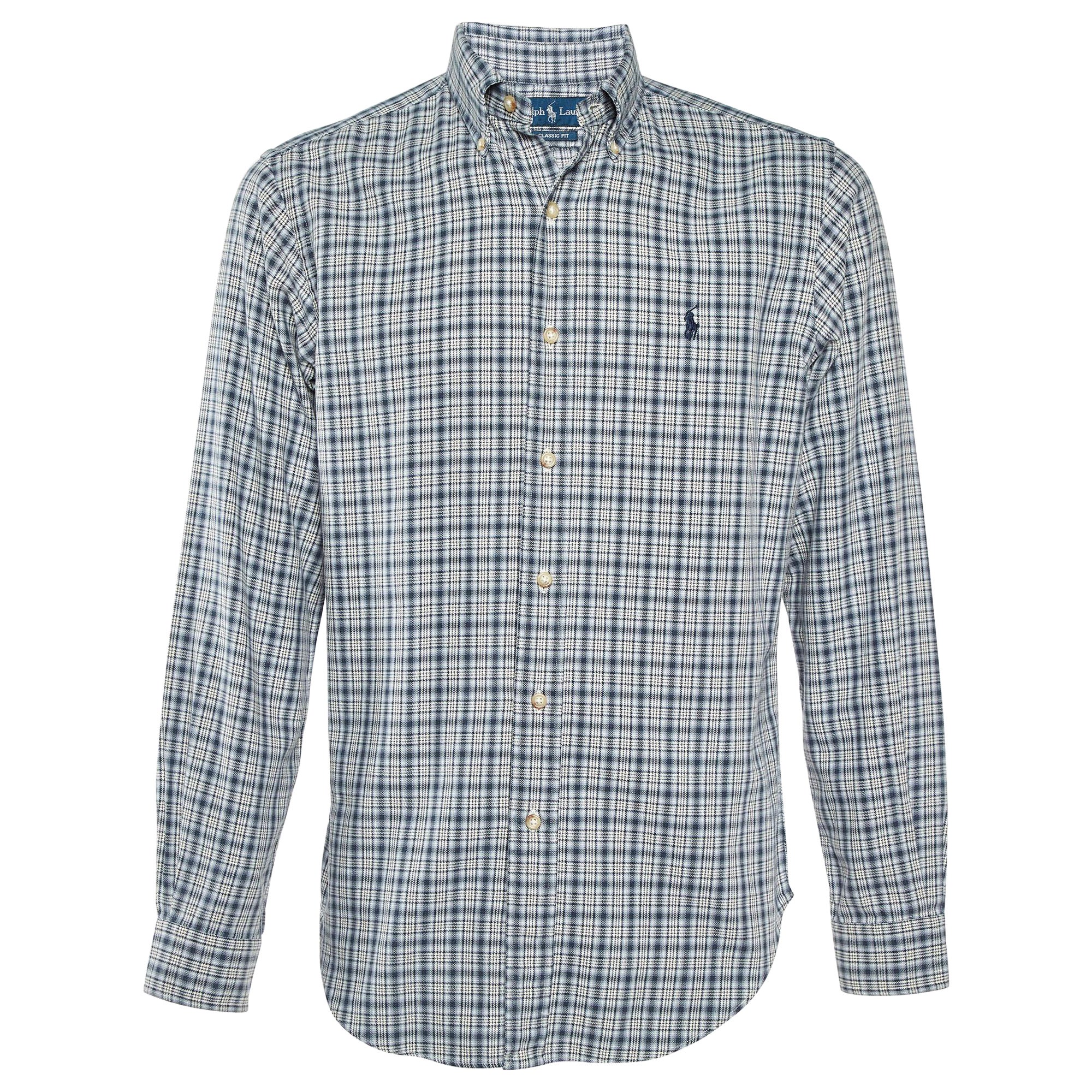 Ralph Lauren - Camicia a quadri in cotone blu dal taglio classico - S