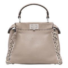 Fendi Beige Selleria Leather Mini Peekaboo Top Handle Bag