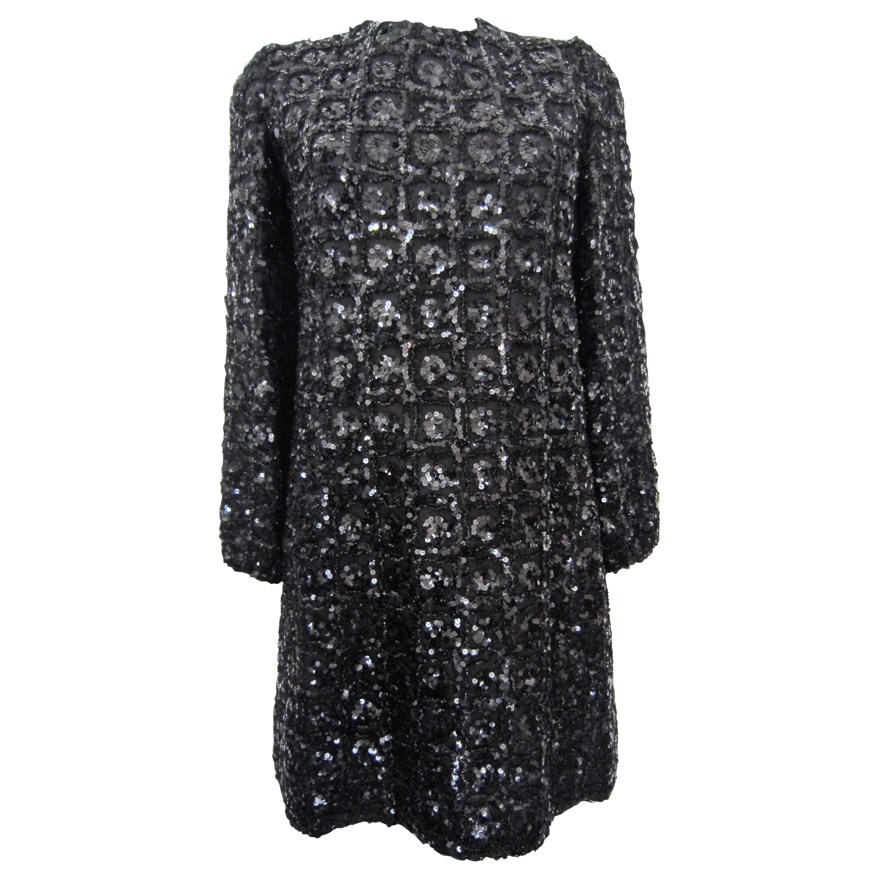 Vintage 1960s Black Sequin dress For Sale