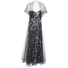 Tadashi Shoji abito nero con paillettes e tulle drappeggiato XS