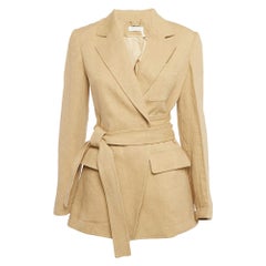 Chloe - Giacca con cintura in lino testurizzato beige S
