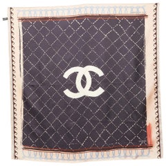 Chanel Grey Quilted CC Print Silk Square Scarf