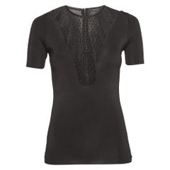 Gucci Black Mesh Insert Rib Knit Short Sleeve Top S