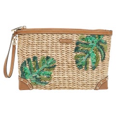 Michael Kors Tan Wicker Malibu Wristlet Zip Pouch