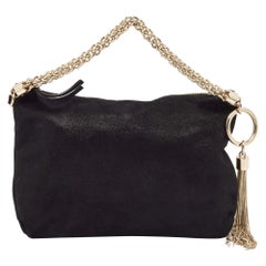 Jimmy Choo Black Shimmer Suede Callie Chain Clutch